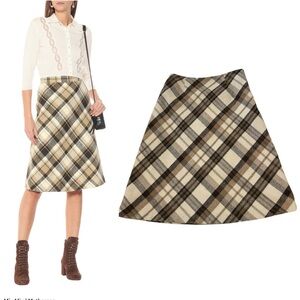 Chadwicks of Boston Wool Blend Plaid Skirt Womens Size 4 brown,black,cream.